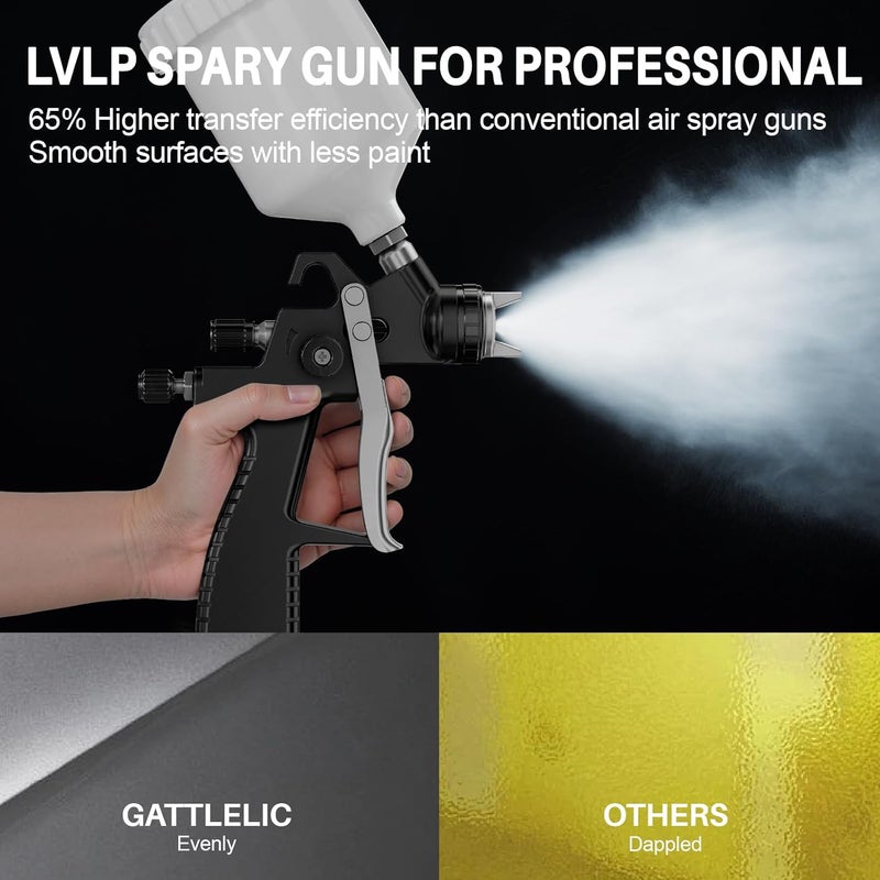 GATTLELIC LVLP Air Spray Gun Premium Kit with 1.3/1.5/1.7mm Nozzle & Air Regulator,Automotive Paint Sprayer, for Cars & House DIY Painting Gun(Black) - Image 3